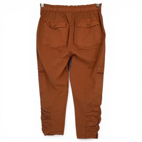 XCVI Burnt Orange Ruched Cargo Pants Womens Small Cropped Elastic Waist Utility - Picture 2 of 8